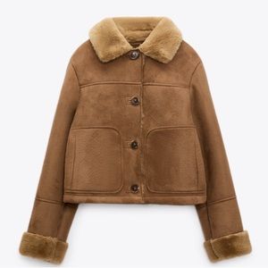 ZARA cropped Double Face Faux suede fur camel jacket SIZE SM